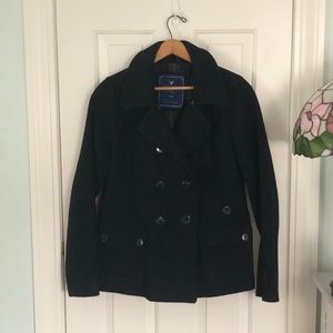 Wool lined navy pea coat.